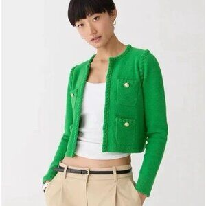 J. CREW Odette Sweater Lady Jacket Kelly Green Boucle Cable Knit S